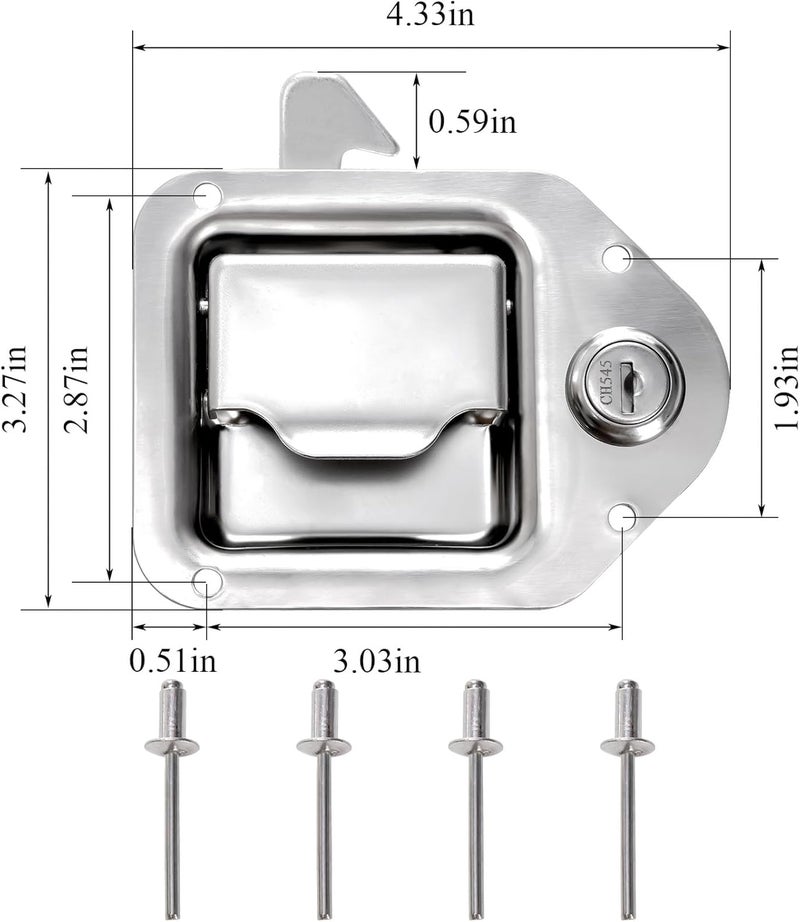Elsjoy Set of 2 Truck Tool Box Latch, Stainless Steel Trailer Toolbox Latch Replacement, RV Paddle Handle Latch Tool Box Lock with Keys & Rivets for Truck RV Trailer Door UTV ATV Toolbox - Image 2